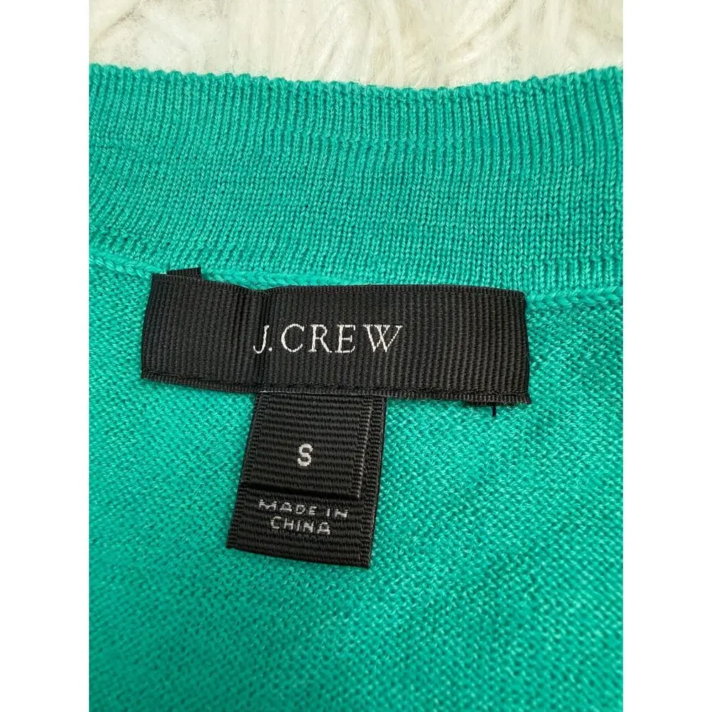 J. Crew 100% Merino Wool Tippi Cardigan Teal Size S Classic Preppy Old Money